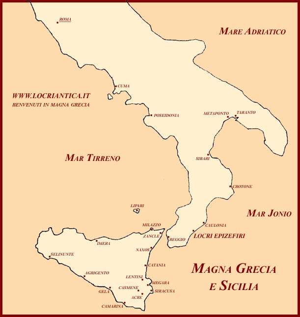 Le principali citt&agrave; in Magna Grecia ed in Sicilia